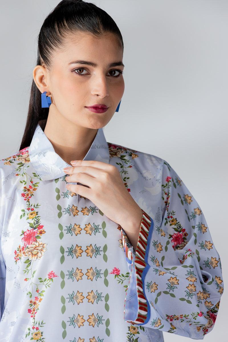 Raw Silk Ice Blue Fusion Blend Co-Ord Set - AR-3506 - ARFARIWAJ