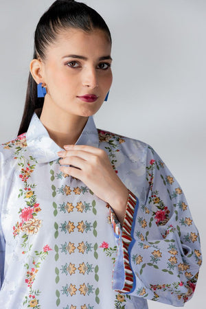 Raw Silk Ice Blue Fusion Blend Co-Ord Set - AR-3506 - ARFARIWAJ