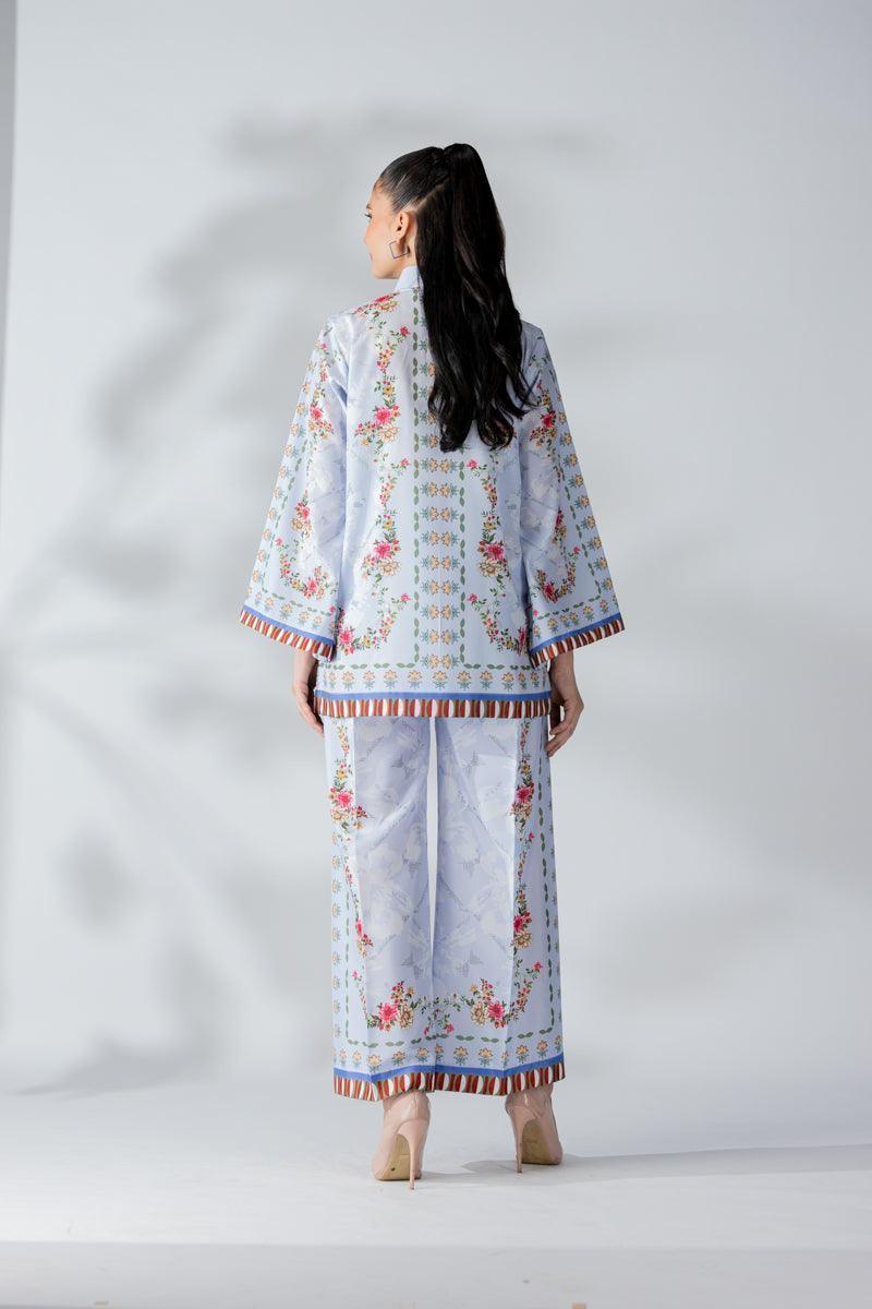Raw Silk Ice Blue Fusion Blend Co-Ord Set - AR-3506 - ARFARIWAJ