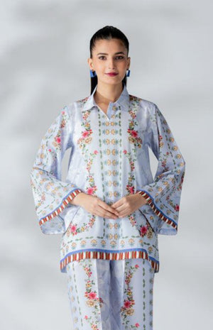 Raw Silk Ice Blue Fusion Blend Co-Ord Set - AR-3506 - ARFARIWAJ