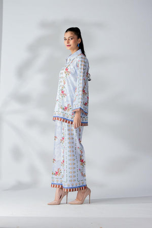 Raw Silk Ice Blue Fusion Blend Co-Ord Set - AR-3506 - ARFARIWAJ