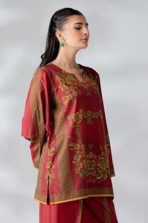 Raw Silk Red Fusion Blend Co-Ord Set - AR-3504 - ARFARIWAJ