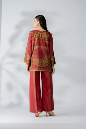 Raw Silk Red Fusion Blend Co-Ord Set - AR-3504 - ARFARIWAJ