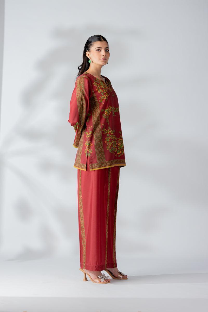 Raw Silk Red Fusion Blend Co-Ord Set - AR-3504 - ARFARIWAJ