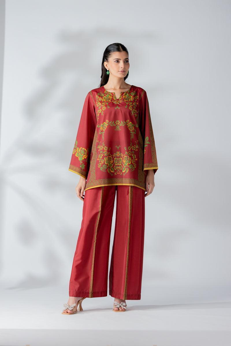 Raw Silk Red Fusion Blend Co-Ord Set - AR-3504 - ARFARIWAJ