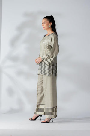 Raw Silk Sage Green Fusion Blend Co-Ord Set - AR-3509 - ARFARIWAJ