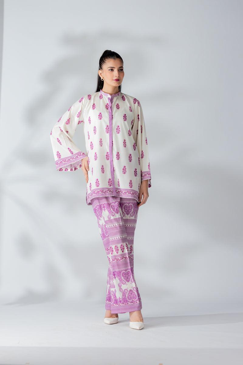 Raw Silk Voilet Fusion Blend Co-Ord Set - AR-3497 - ARFARIWAJ