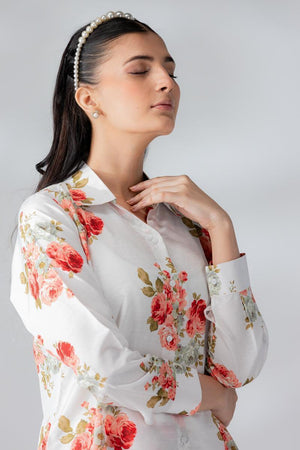 Raw Silk White Fusion Blend Co-Ord Set - AR-3510 - ARFARIWAJ