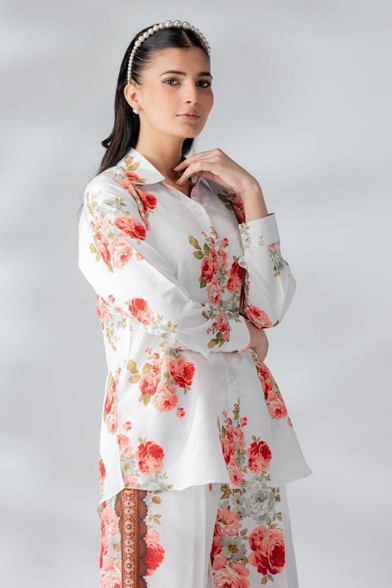 Raw Silk White Fusion Blend Co-Ord Set - AR-3510 - ARFARIWAJ