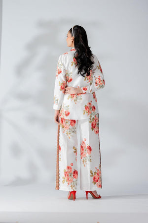 Raw Silk White Fusion Blend Co-Ord Set - AR-3510 - ARFARIWAJ