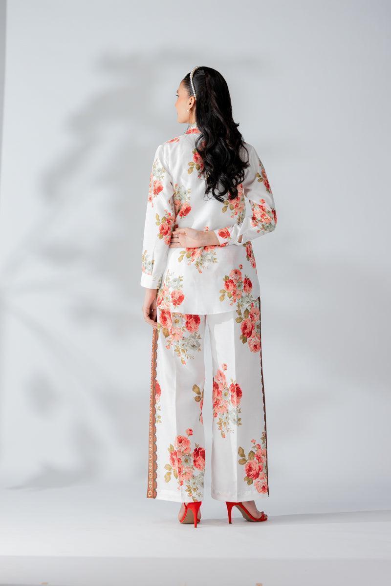 Raw Silk White Fusion Blend Co-Ord Set - AR-3510 - ARFARIWAJ