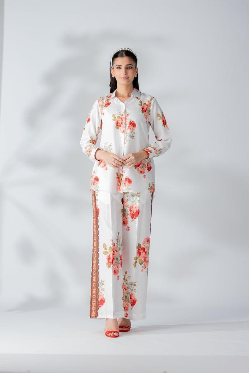 Raw Silk White Fusion Blend Co-Ord Set - AR-3510 - ARFARIWAJ