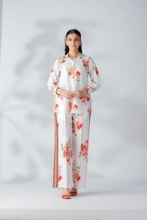Raw Silk White Fusion Blend Co-Ord Set - AR-3510 - ARFARIWAJ