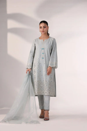 SAGA 3 Pcs Grey Suit Ready To Wear -AR-3356-Saga - ARFARIWAJ