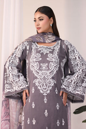 SMOKE 3 Piece Embroidered Ready To Wear - AR-3396-Smoke - ARFARIWAJ