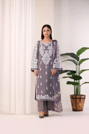 SMOKE 3 Piece Embroidered Ready To Wear - AR-3396-Smoke - ARFARIWAJ