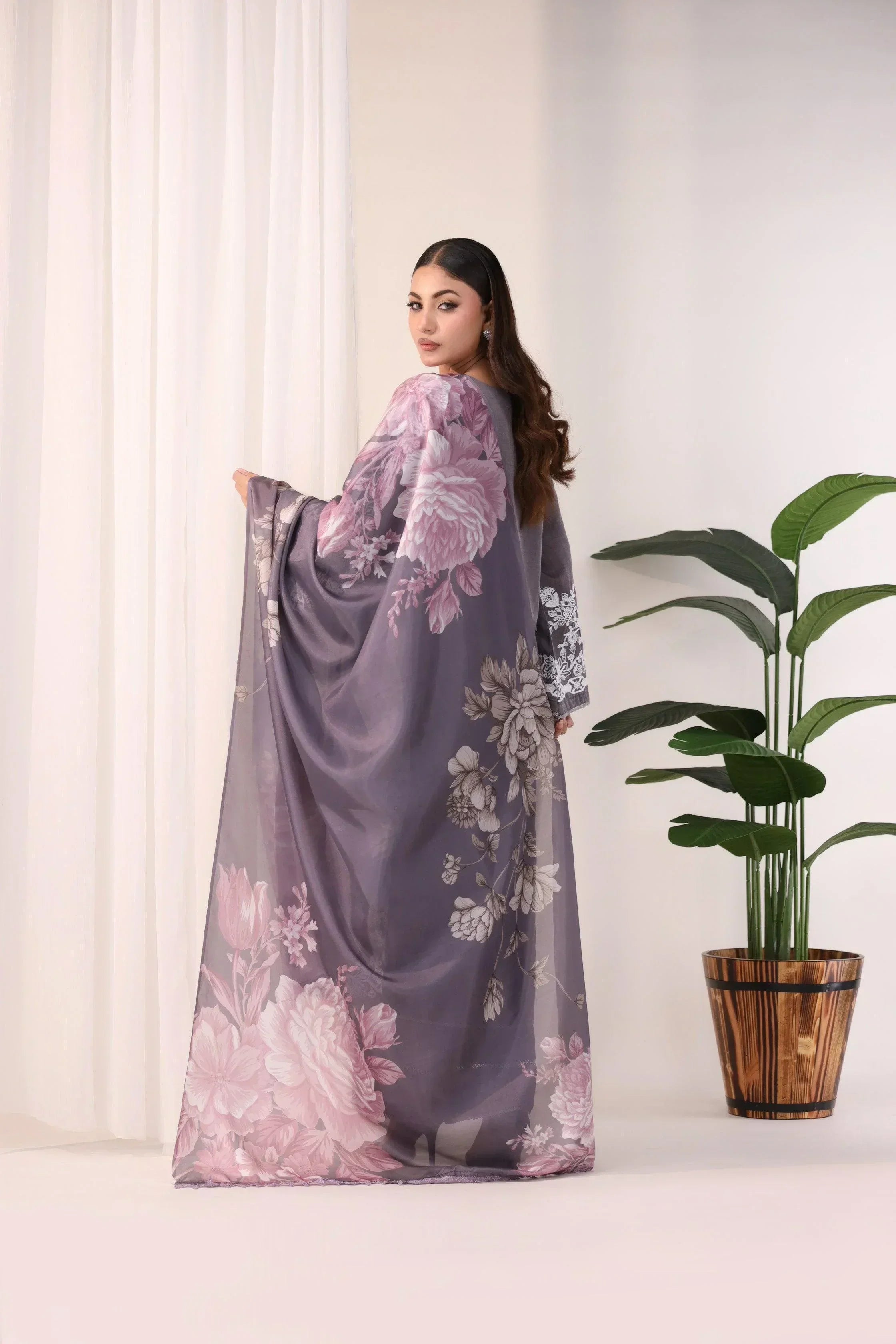 SMOKE 3 Piece Embroidered Ready To Wear - AR-3396-Smoke - ARFARIWAJ
