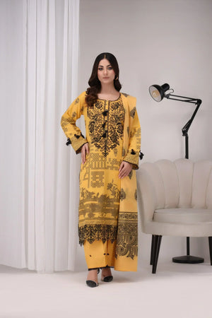 Yellow 3PC Luxury Ready To Wear - AR-3187-kysari - ARFARIWAJ