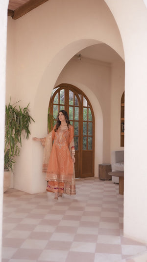 3 Piece Orange Jacquard Ready To Wear - AR-3079 - ARFARIWAJ