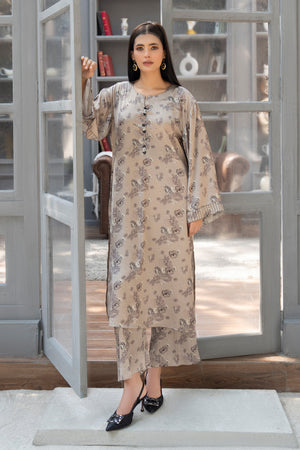 2 Pcs Ready To Wear Beige Silk Suit - AR-3906 - Arfa Riwaj