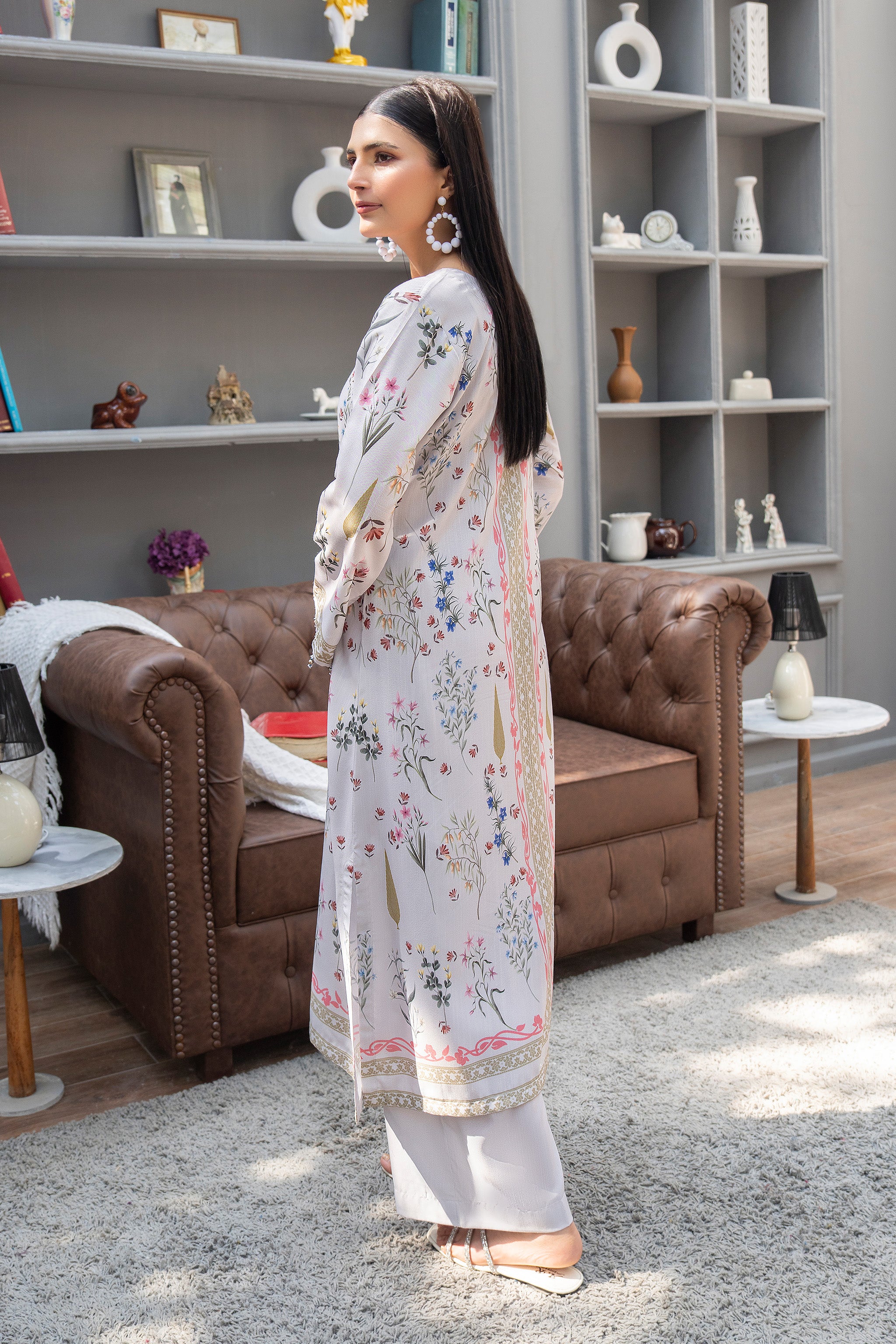 2 Pcs Ready To Wear  Grey Paint Silk Suit - AR-3902 - Arfa Riwaj