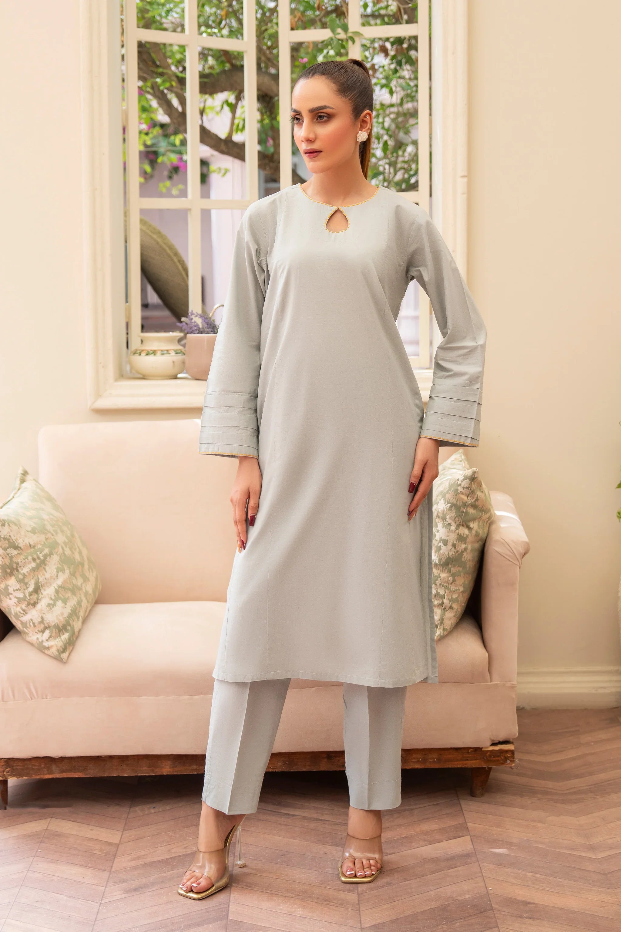 2 Piece Cloud Grey Lawn Suit Pret - AR-S2-09 - ARFARIWAJ