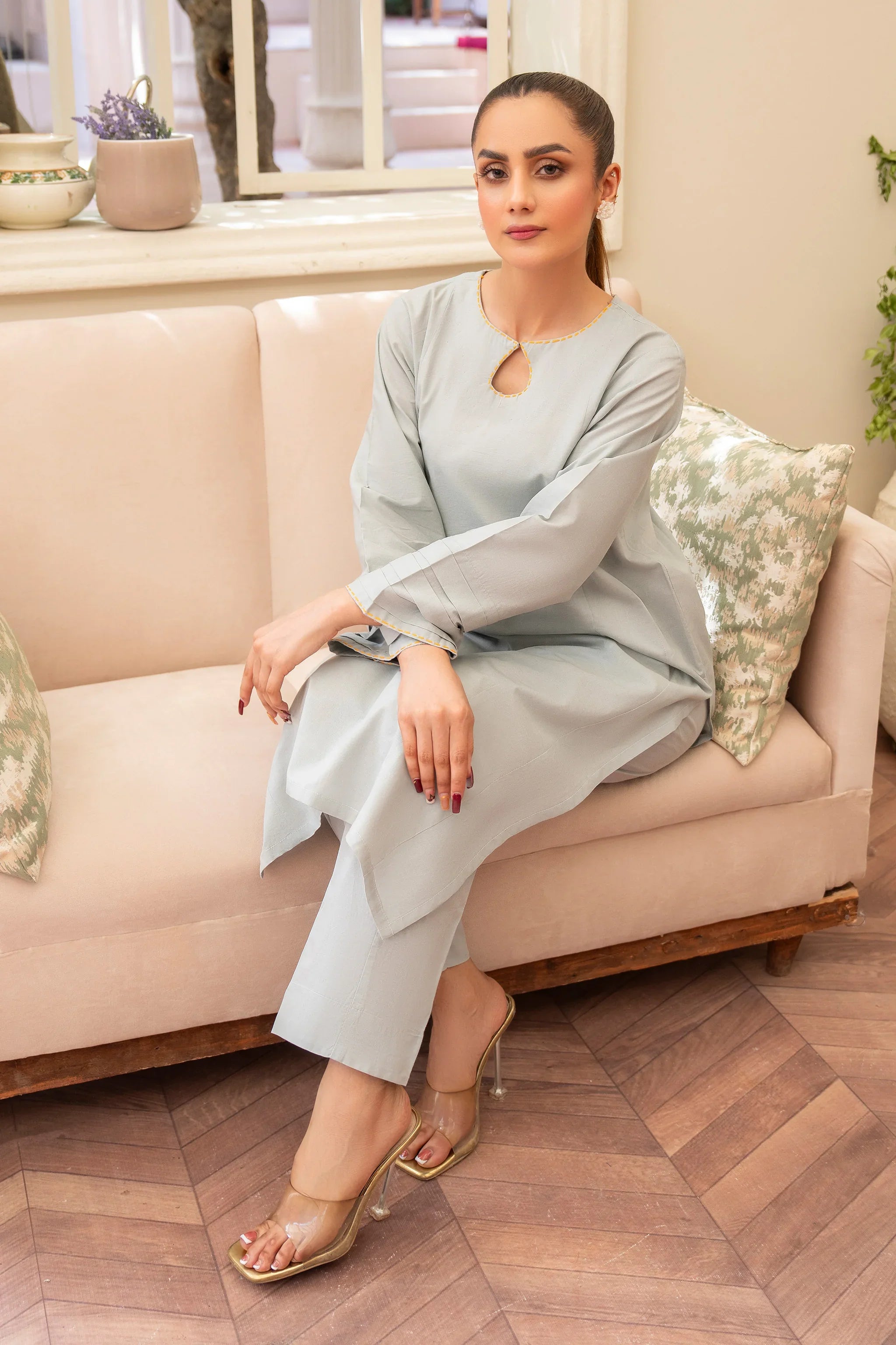 2 Piece Cloud Grey Lawn Suit Pret - AR-S2-09 - ARFARIWAJ