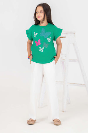 2 Piece Dark Green Cotton Suit Kids - AJG-006 - ArfaRiwaj Junior