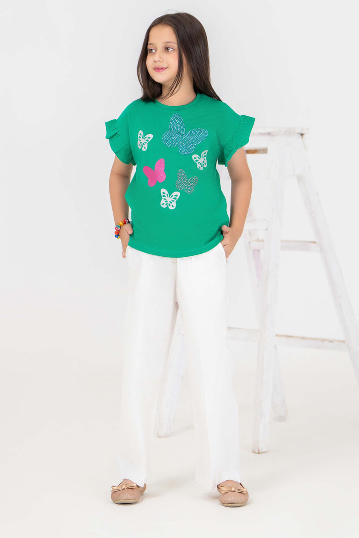 2 Piece Dark Green Cotton Suit Kids - AJG-006 - ArfaRiwaj Junior