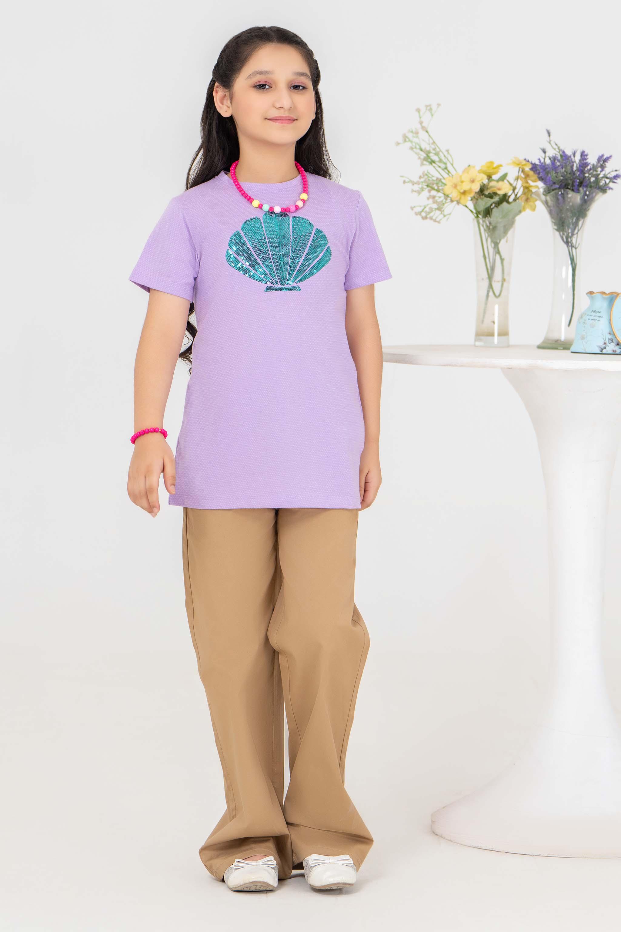 2 Piece Purple Cotton Suit Kids - AJG-004 - ArfaRiwaj Junior