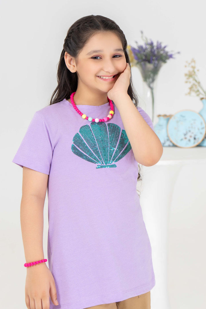 2 Piece Purple Cotton Suit Kids - AJG-004 - ArfaRiwaj Junior