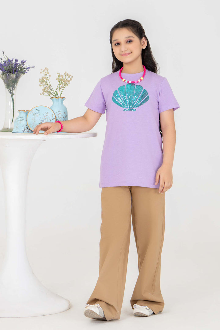 2 Piece Purple Cotton Suit Kids - AJG-004 - ArfaRiwaj Junior