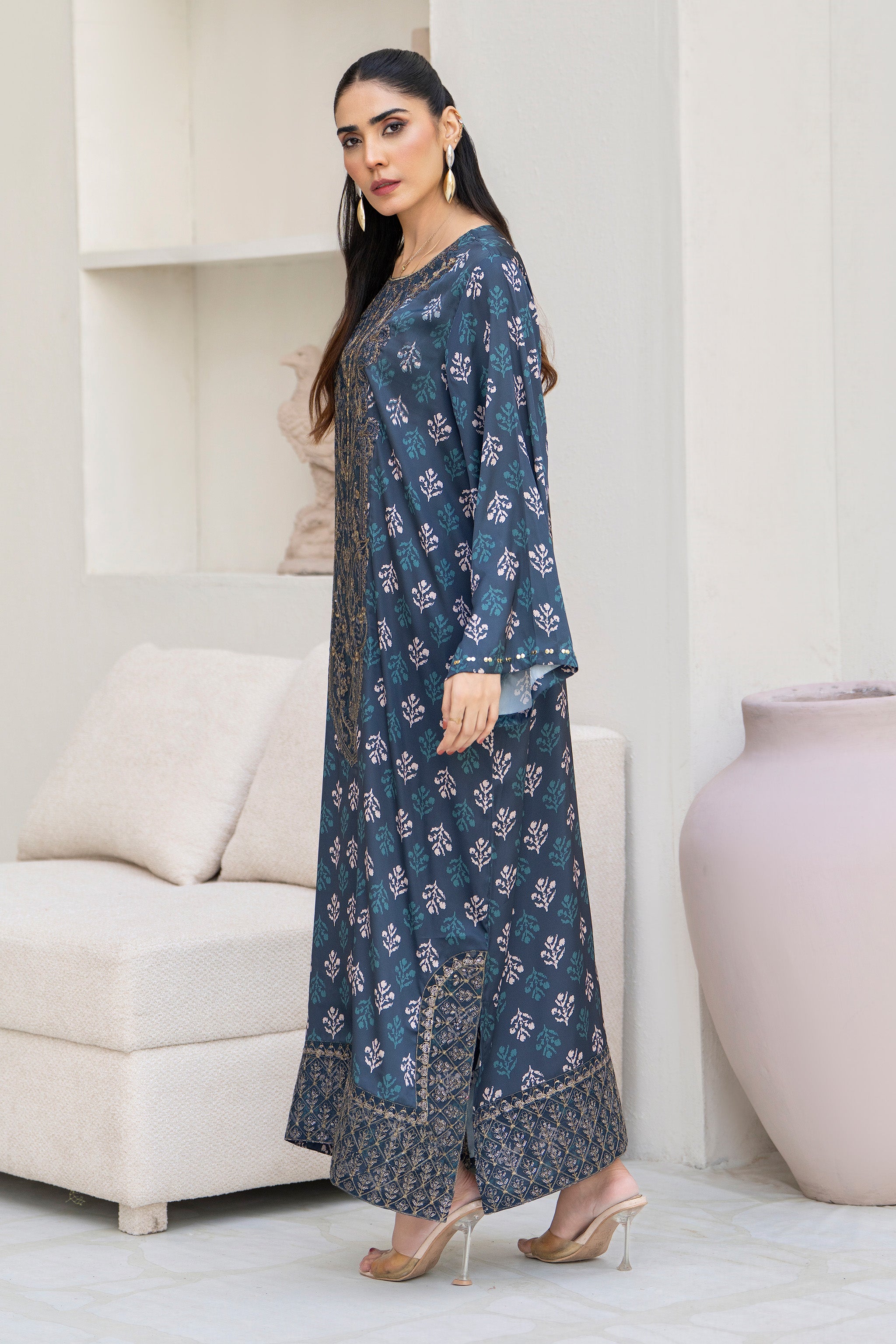 2 Piece Ready To Wear Blue Silk Suit - AR-3925 - ARFARIWAJ