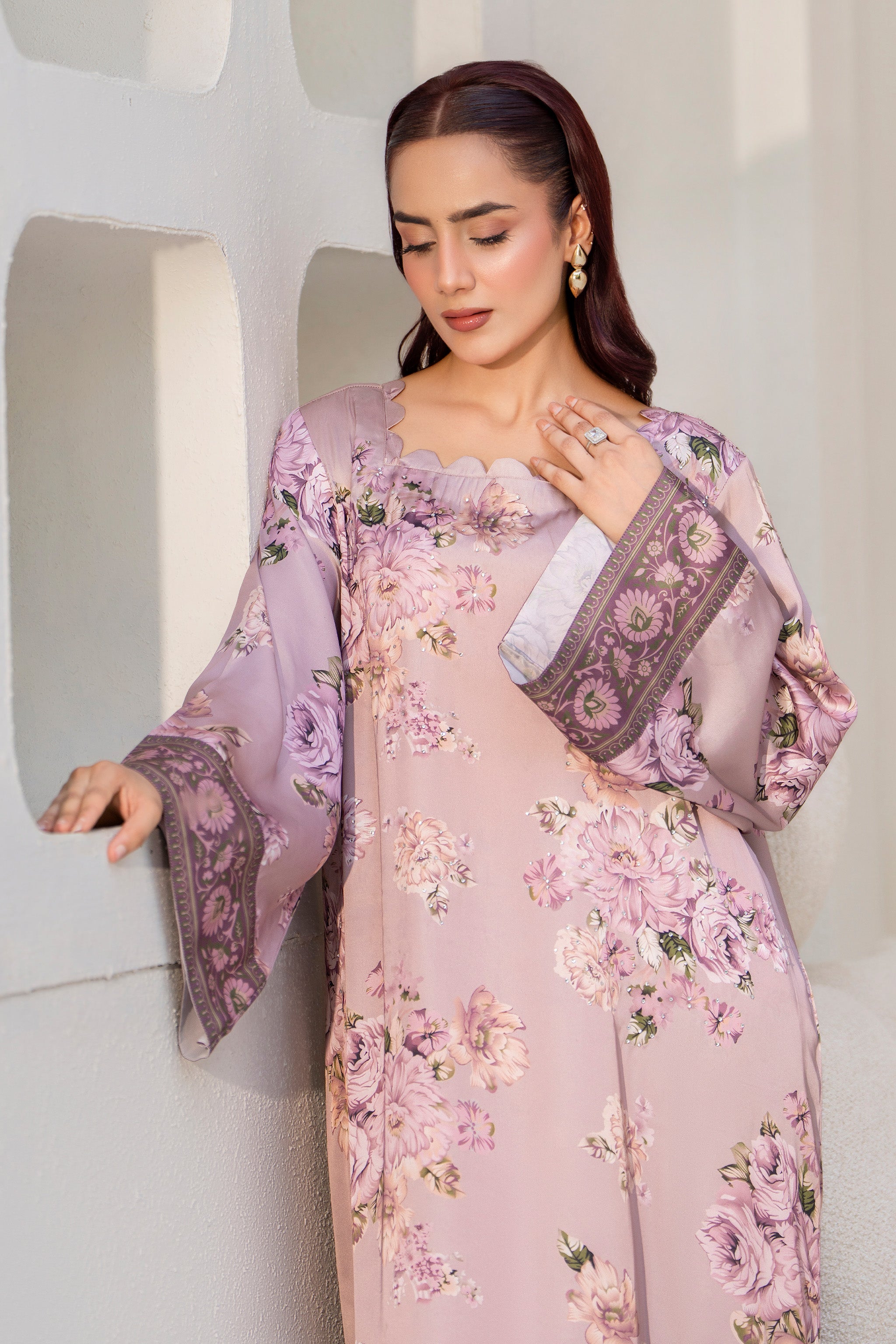 2 Piece Ready To Wear Lilac Silk Suit - AR-3932 - ARFARIWAJ