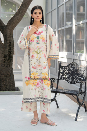 2 Piece Ready To Wear Off-White Silk Suit -AR-3901 - Arfa Riwaj
