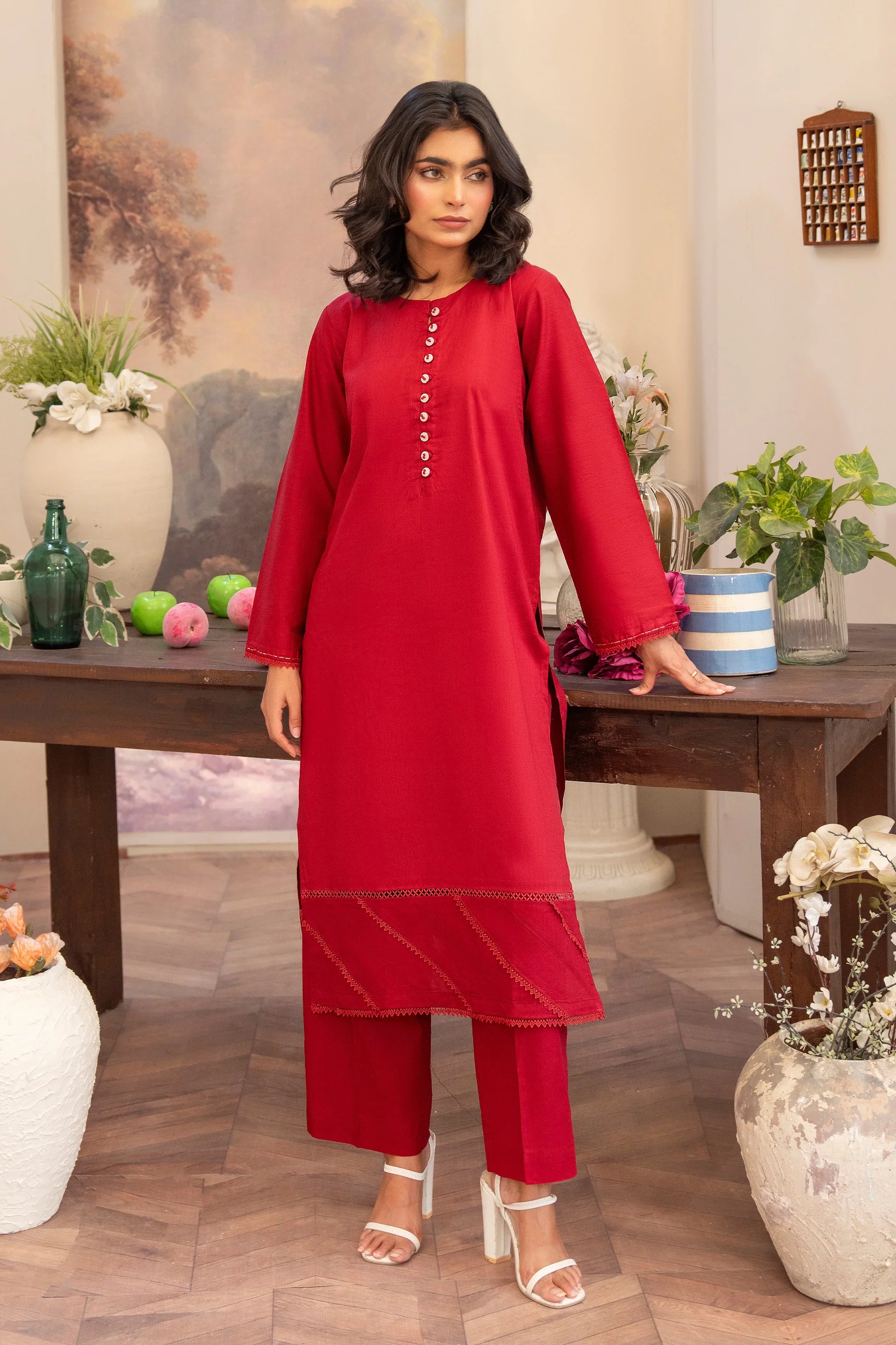 2 Piece Red Lawn Suit Pret - AR-S2-07 - ARFARIWAJ