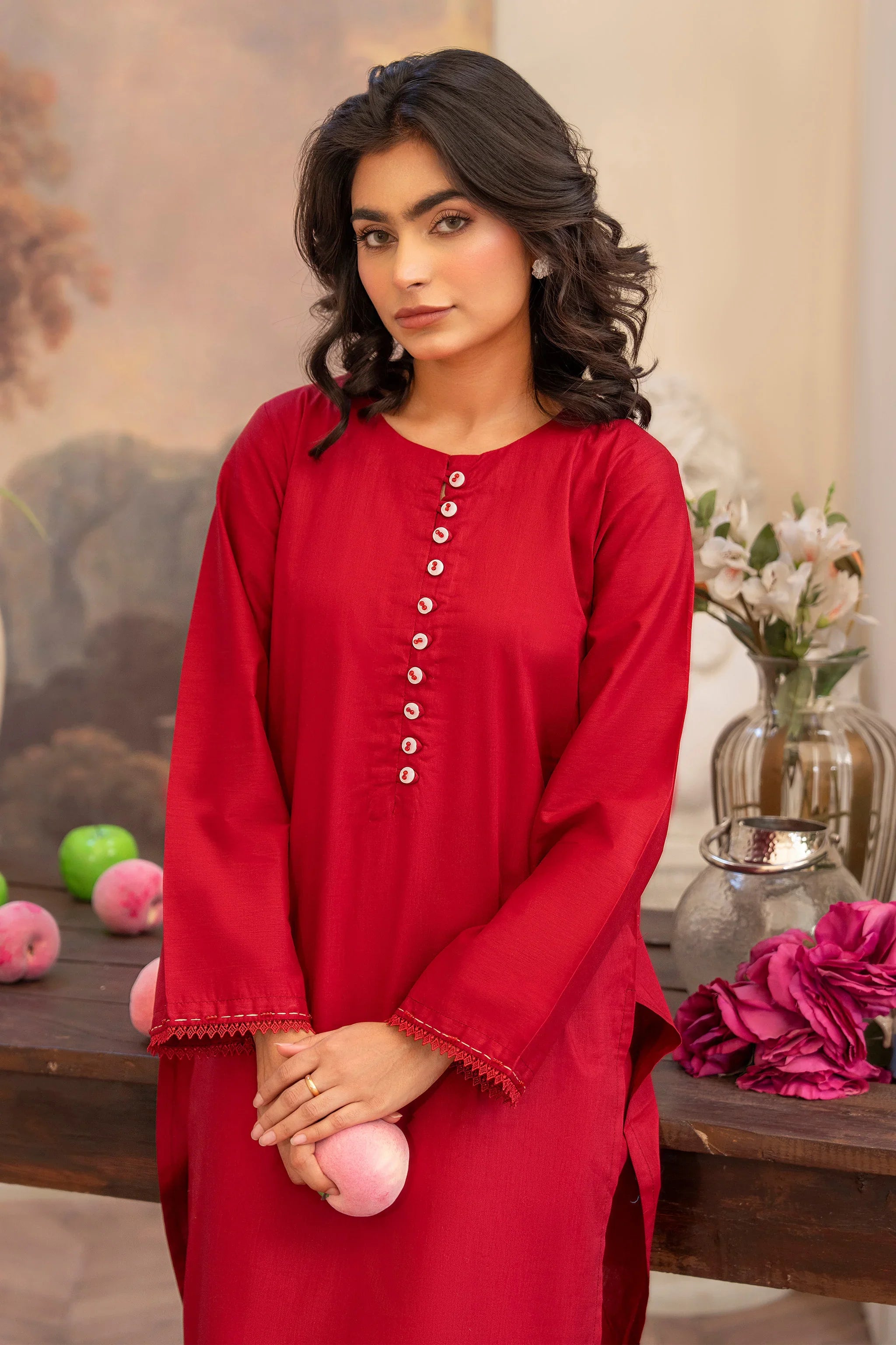 2 Piece Red Lawn Suit Pret - AR-S2-07 - ARFARIWAJ