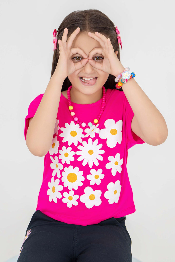 2 Piece Shocking Pink Cotton Suit Kids - AJG-003 - ArfaRiwaj Junior