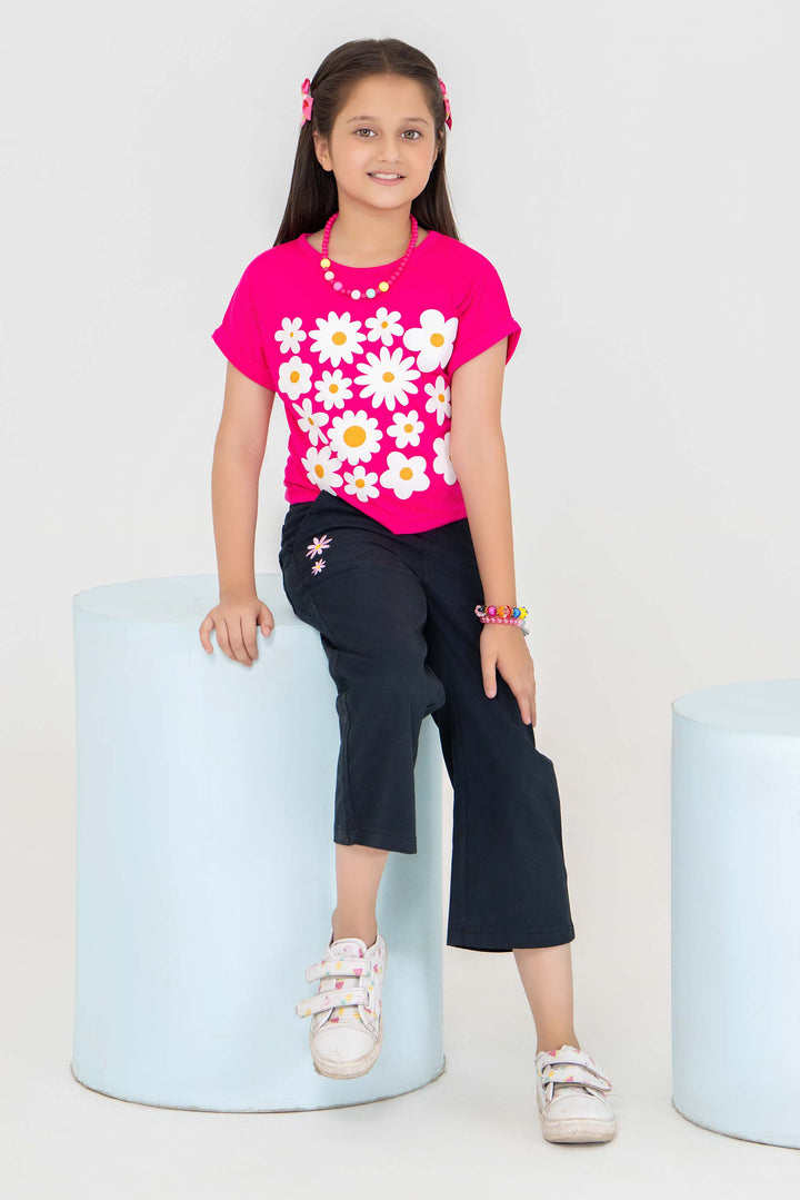 2 Piece Shocking Pink Cotton Suit Kids - AJG-003 - ArfaRiwaj Junior