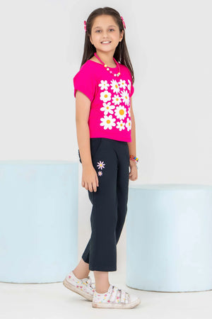 2 Piece Shocking Pink Cotton Suit Kids - AJG-003 - ArfaRiwaj Junior