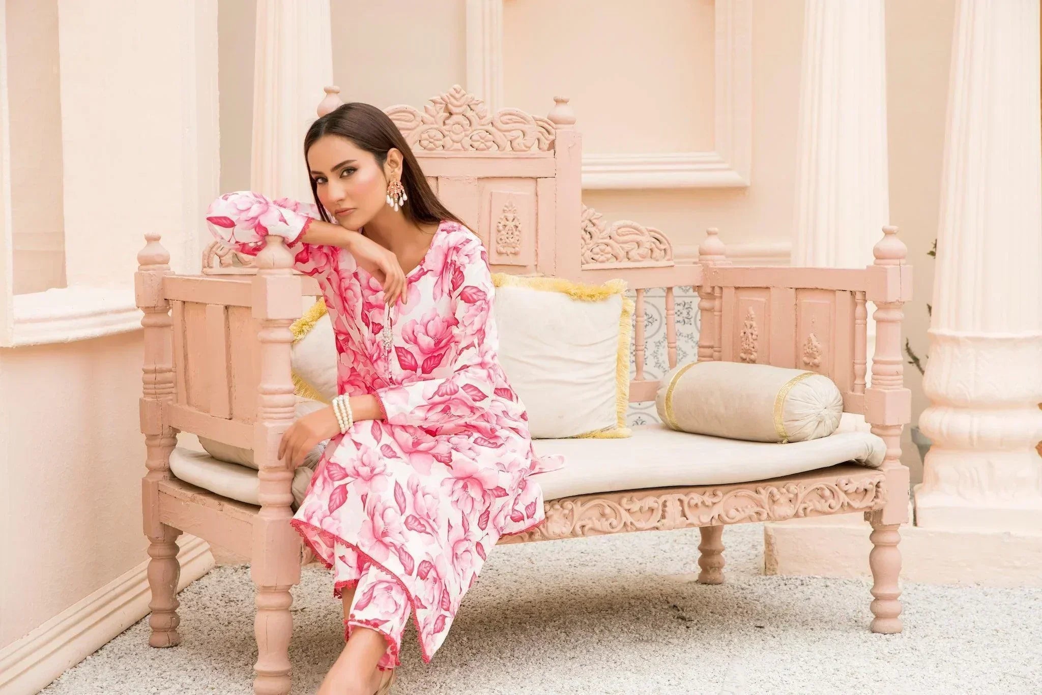 2 Piece Silk Suit RTW - AR-3183-Powder Puff - ARFARIWAJ