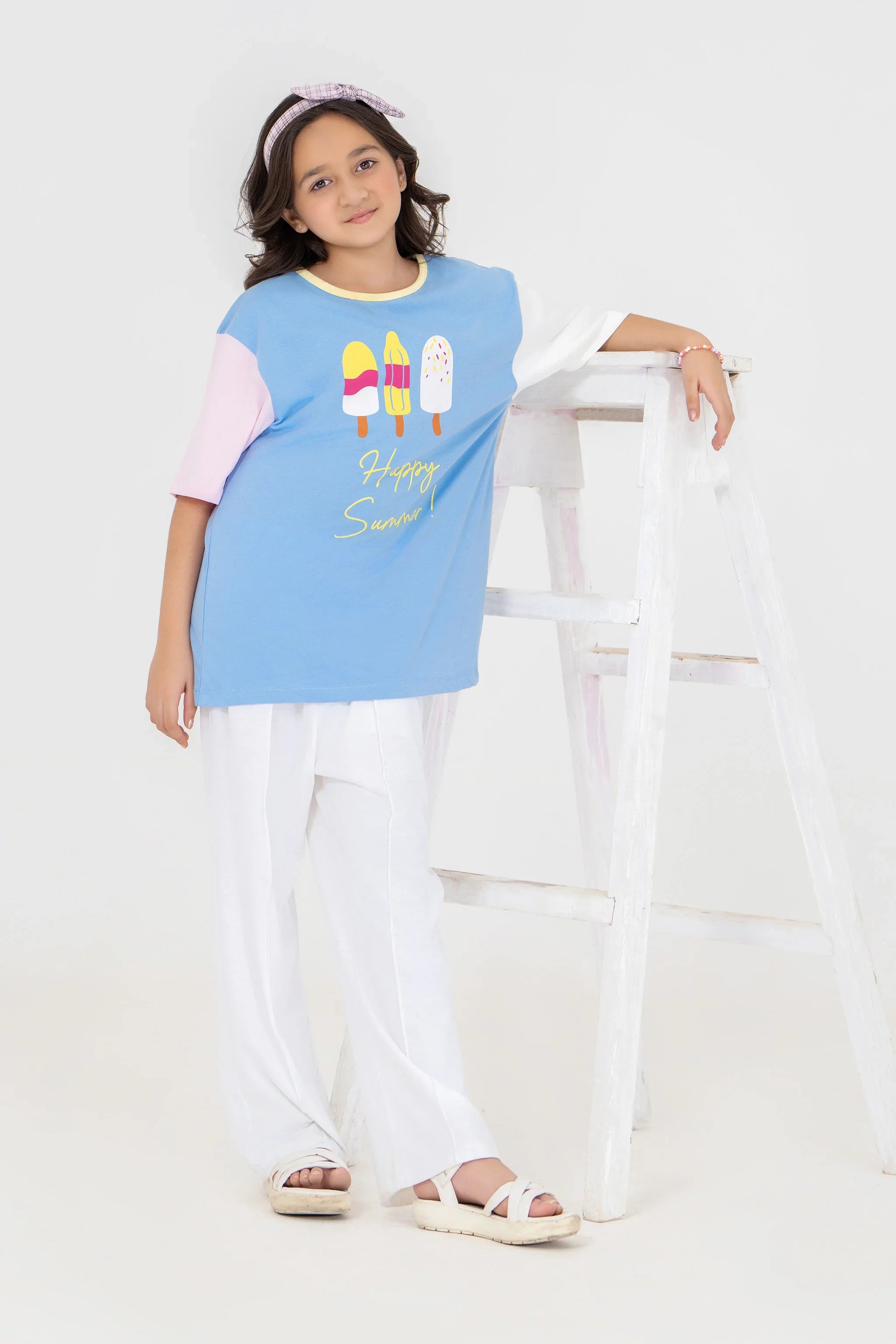 2 Piece Sky Blue Cotton Suit Kids - AJG-010 - ArfaRiwaj Junior