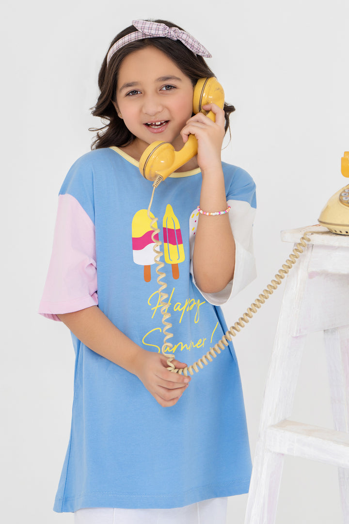 2 Piece Sky Blue Cotton Suit Kids - AJG-010 - ArfaRiwaj Junior