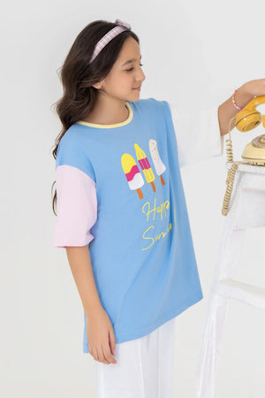 2 Piece Sky Blue Cotton Suit Kids - AJG-010 - ArfaRiwaj Junior