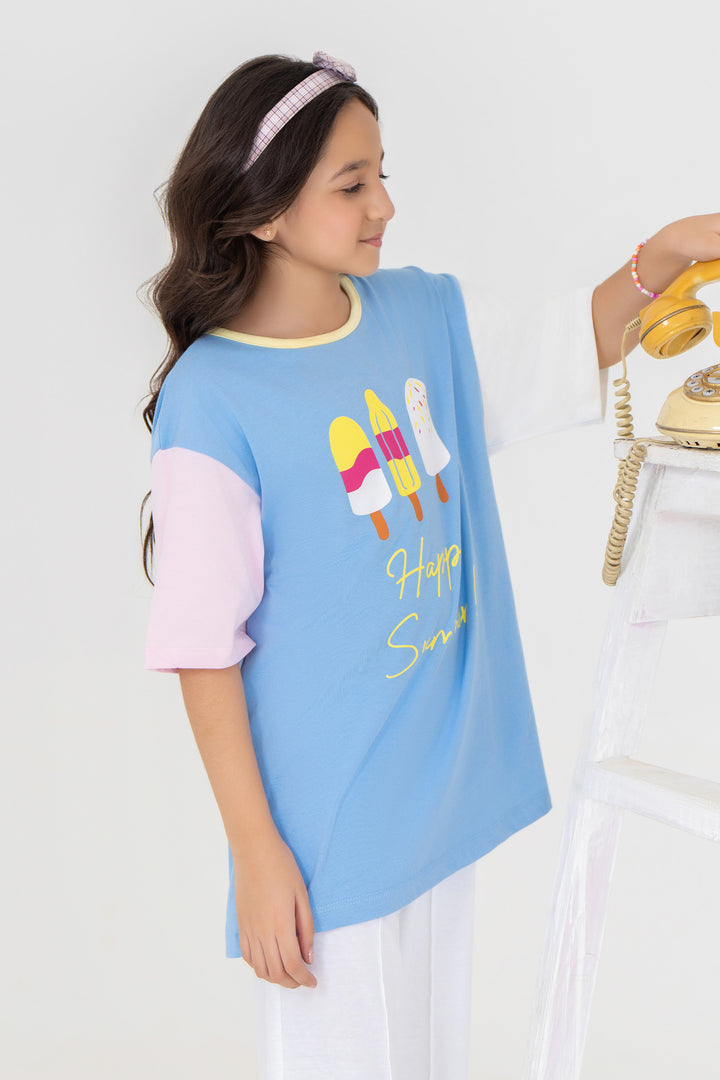 2 Piece Sky Blue Cotton Suit Kids - AJG-010 - ArfaRiwaj Junior
