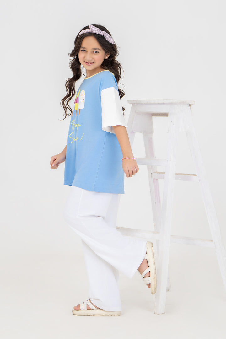 2 Piece Sky Blue Cotton Suit Kids - AJG-010 - ArfaRiwaj Junior