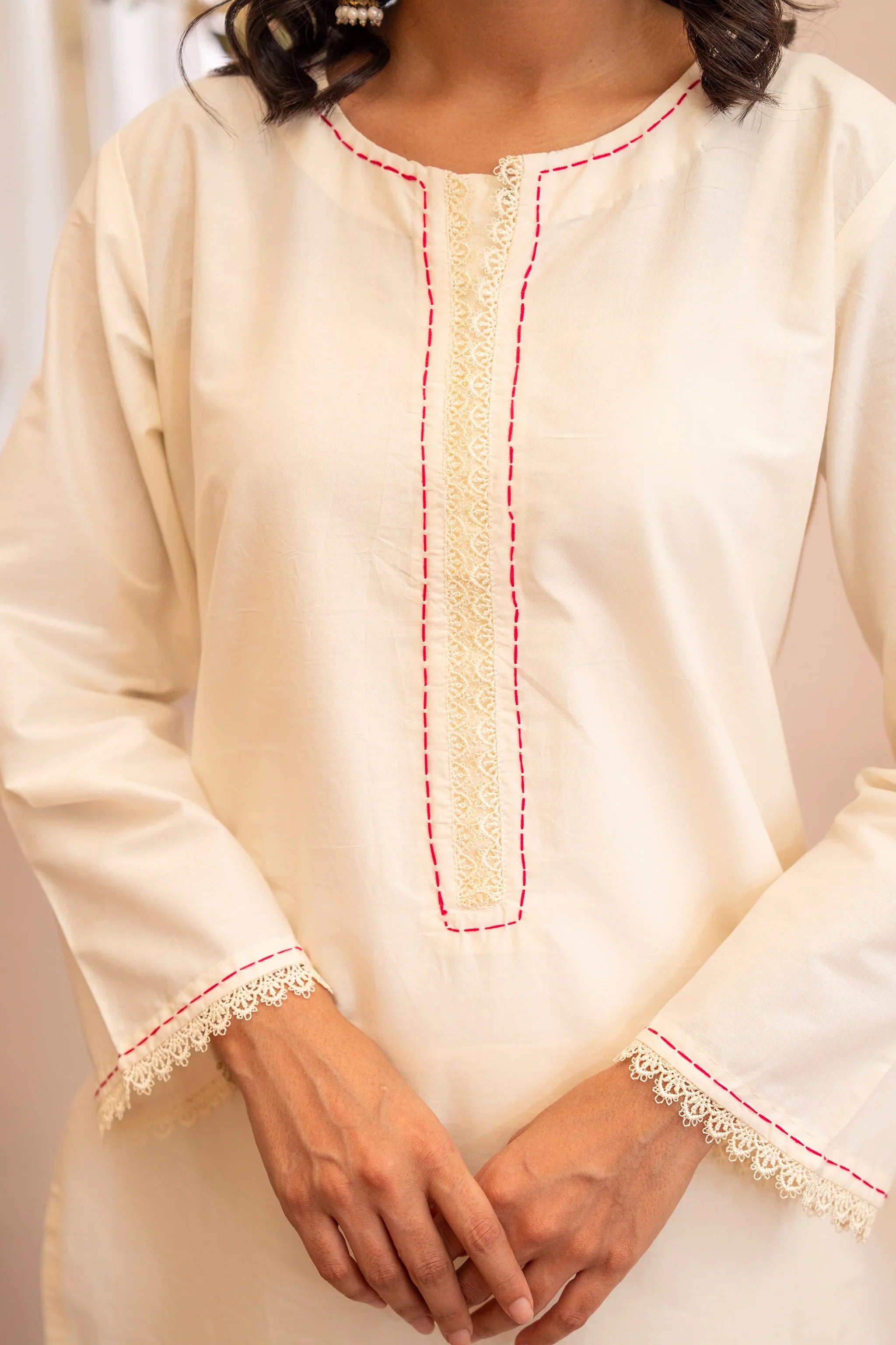 2 Piece White Lawn Suit Pret - AR-S2-08 - ARFARIWAJ