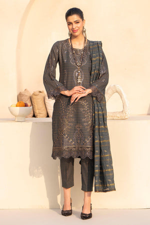 3PC Greyish Blue Grid Lawn Ready To Wear - AR-3653 - ARFARIWAJ