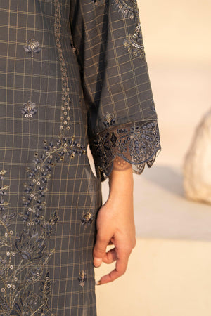 3PC Greyish Blue Grid Lawn Ready To Wear - AR-3653 - ARFARIWAJ