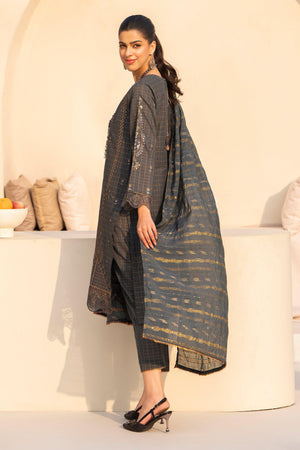 3PC Greyish Blue Grid Lawn Ready To Wear - AR-3653 - ARFARIWAJ